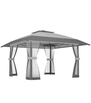 Carpa Plegable 4x4 m con Laterales de Malla UPF30+, 400x400x287 cm, Gris