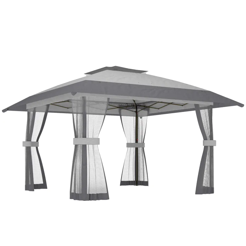 Carpa Plegable 4x4 m Pop-up con Doble Techo 4 Laterales de Malla Altura Ajustable Bolsa Transporte UPF30+ Gris