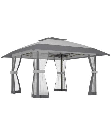 Carpa Plegable 4x4 m con Laterales de Malla UPF30+, 400x400x287 cm, Gris