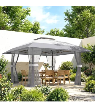 Carpa Plegable 4x4 m Pop-up con Doble Techo 4 Laterales de Malla Altura Ajustable Bolsa Transporte UPF30+ Gris