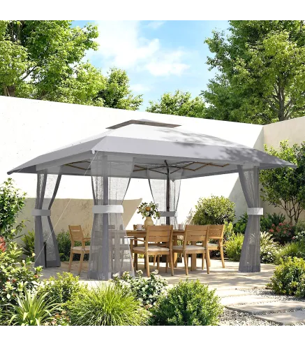 Carpa Plegable 4x4 m Pop-up con Doble Techo 4 Laterales de Malla Altura Ajustable Bolsa Transporte UPF30+ Gris