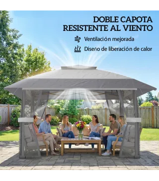 Carpa Plegable 4x4 m con Laterales de Malla UPF30+, 400x400x287 cm, Gris