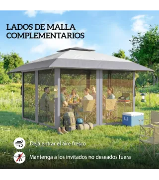Carpa Plegable 4x4 m con Laterales de Malla UPF30+, 400x400x287 cm, Gris
