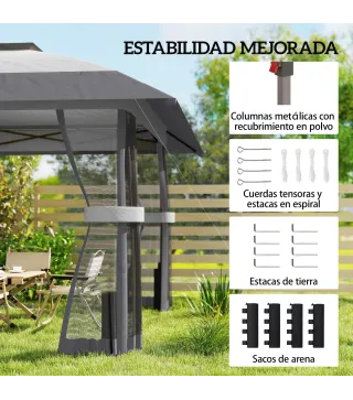 Carpa Plegable 4x4 m con Laterales de Malla UPF30+, 400x400x287 cm, Gris