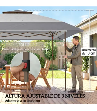 Carpa Plegable 4x4 m con Laterales de Malla UPF30+, 400x400x287 cm, Gris