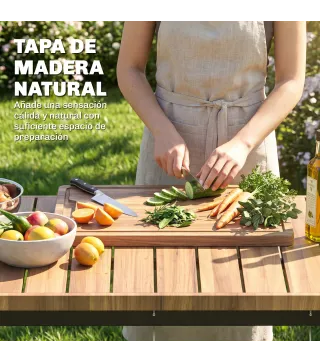 Carrito de Barbacoa de 2 Niveles Mesa Auxiliar para Barbacoa Móvil con Ruedas Portabebidas Ganchos Asa Negro y Marrón