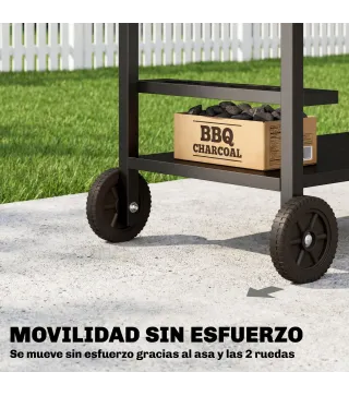 Carrito de Barbacoa de 2 Niveles Mesa Auxiliar para Barbacoa Móvil con Ruedas Portabebidas Ganchos Asa Negro y Marrón