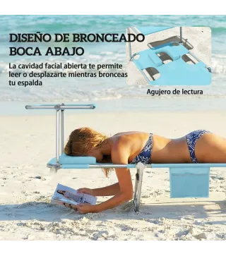 Set de 2 Tumbonas Plegables Reclinables con Dosel 360° Orificio Facial Bolsillo Lateral y Textilene 550 g/m² Azul