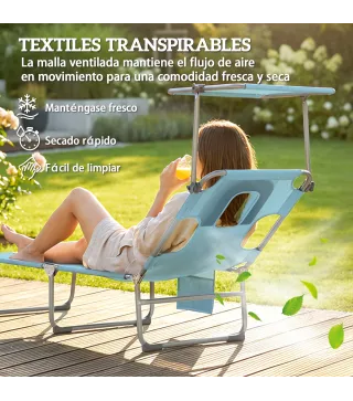 Set de 2 Tumbonas Plegables Reclinables con Dosel 360° Orificio Facial Bolsillo Lateral y Textilene 550 g/m² Azul