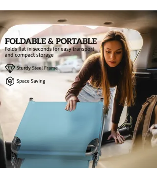 Set de 2 Tumbonas Plegables Reclinables con Dosel 360° Orificio Facial Bolsillo Lateral y Textilene 550 g/m² Azul