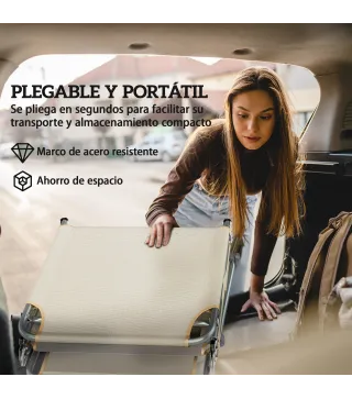 Set de 2 Tumbonas Plegables Reclinables con Dosel 360° Orificio Facial Bolsillo Lateral y Textilene 550 g/m² Beige