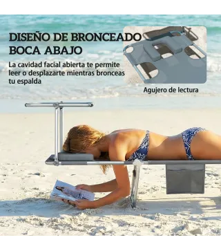 Set de 2 Tumbonas Plegables Reclinables con Dosel 360° Orificio Facial Bolsillo Lateral y Textilene 550 g/m² Gris