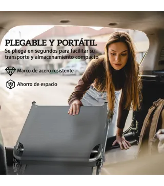 Set de 2 Tumbonas Plegables Reclinables con Dosel 360° Orificio Facial Bolsillo Lateral y Textilene 550 g/m² Gris