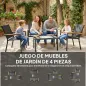 Conjunto Jardín Exterior de 4 Piezas con Sofá de 2 Plazas 2 Sillones Mesa de Cristal Templado Tela Textilene Negro