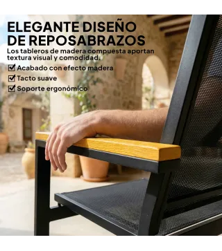 Conjunto Jardín Exterior de 4 Piezas con Sofá de 2 Plazas 2 Sillones Mesa de Cristal Templado Tela Textilene Negro