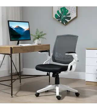 Silla de Oficina Ergonómica Silla de Juvenil con Altura Ajustable Reposabrazos Abatibles Soporte Lumbar y Respaldo Malla Transpi
