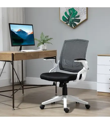 Silla de Oficina Ergonómica Silla de Juvenil con Altura Ajustable Reposabrazos Abatibles Soporte Lumbar y Respaldo Malla