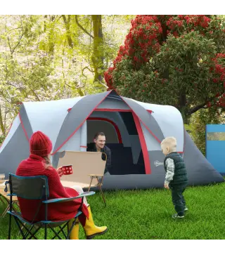 Tienda de Acampada para 6 Personas Impermeable 3000mm+ con Bolsa de Transporte y Gancho 455x220x180 cm Gris