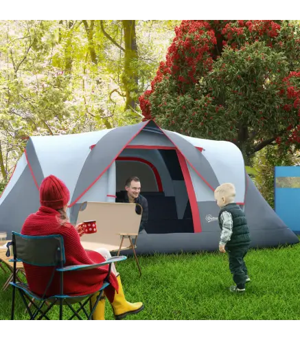 Tienda de Acampada para 6 Personas Impermeable 3000mm+ con Bolsa de Transporte y Gancho 455x220x180 cm Gris