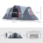 Tienda de Acampada para 6 Personas Impermeable 3000mm+ con Bolsa de Transporte y Gancho 455x220x180 cm Gris
