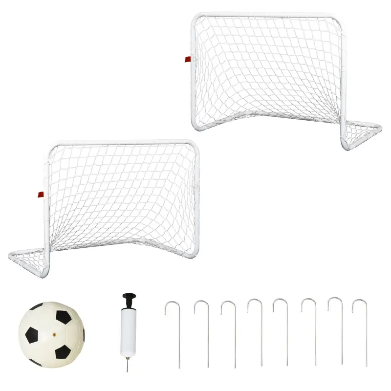 Set de 2 Porterías de Fútbol con Red y Balón para Niños y Adultos, Juguete Deportivo para Exterior Jardín con Inflador, de Acero