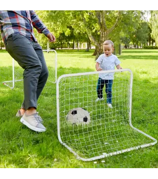 Set de 2 Porterías de Fútbol con Red y Balón para Niños y Adultos, Juguete Deportivo para Exterior Jardín con Inflador, de Acero