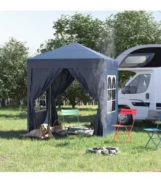 Cenador de Jardín 2x2m con 4 Paredes Laterales Tela Oxford 2 Puertas 2 Ventanas y Bolsa de Transporte Impermeable Azul