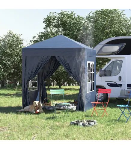 Cenador de Jardín 2x2m con 4 Paredes Laterales Tela Oxford 2 Puertas 2 Ventanas y Bolsa de Transporte Impermeable Azul