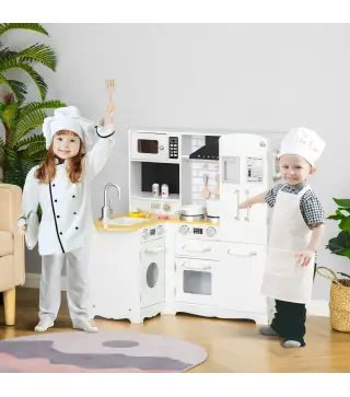 Cocina de Juguete de Madera para Niños de +3 Años con Sonidos 14 Accesorios Cocinita Infantil con Teléfono Fregadero Extraíble M