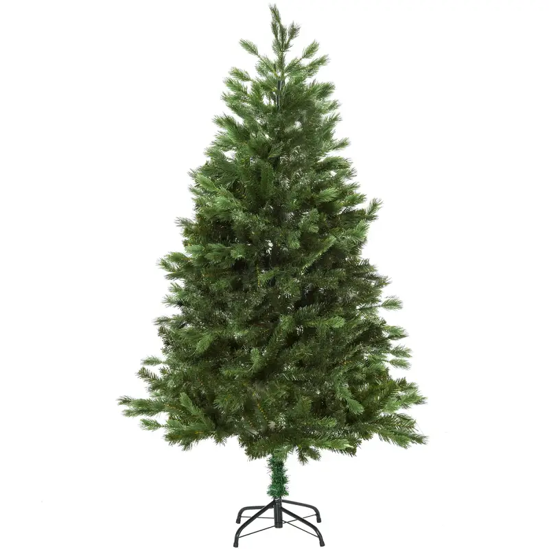 Árbol de Navidad Ø105x210 cm Artificial con 934 Ramas PE Tridente y PVC Individual y Base Plegable Árbol Navideño Decora
