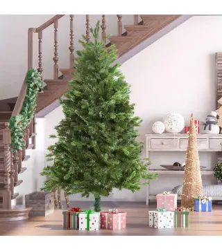 Árbol de Navidad Ø105x210 cm Artificial con 934 Ramas PE Tridente y PVC Individual y Base Plegable Árbol Navideño Decora