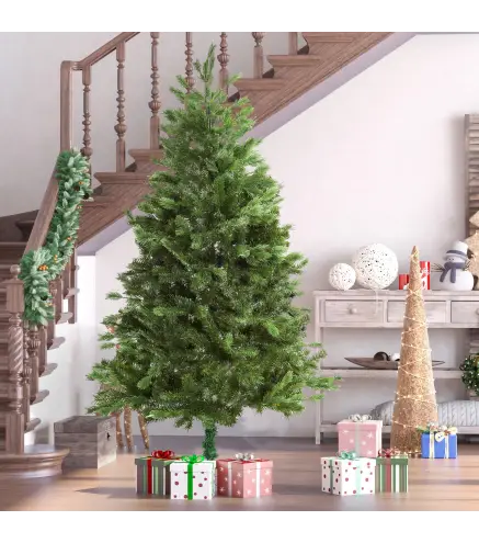 Árbol de Navidad Ø105x210 cm Artificial con 934 Ramas PE Tridente y PVC Individual y Base Plegable Árbol Navideño Decorativo Ext