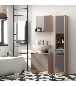 Armario de Baño con Espejo Mueble Auxiliar Montado en Pared con 1 Puerta y Estante Ajustable Estilo Moderno 57x14,2x49,2