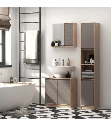 Armario de Baño con Espejo Mueble Auxiliar Montado en Pared con 1 Puerta y Estante Ajustable Estilo Moderno 57x14,2x49,2
