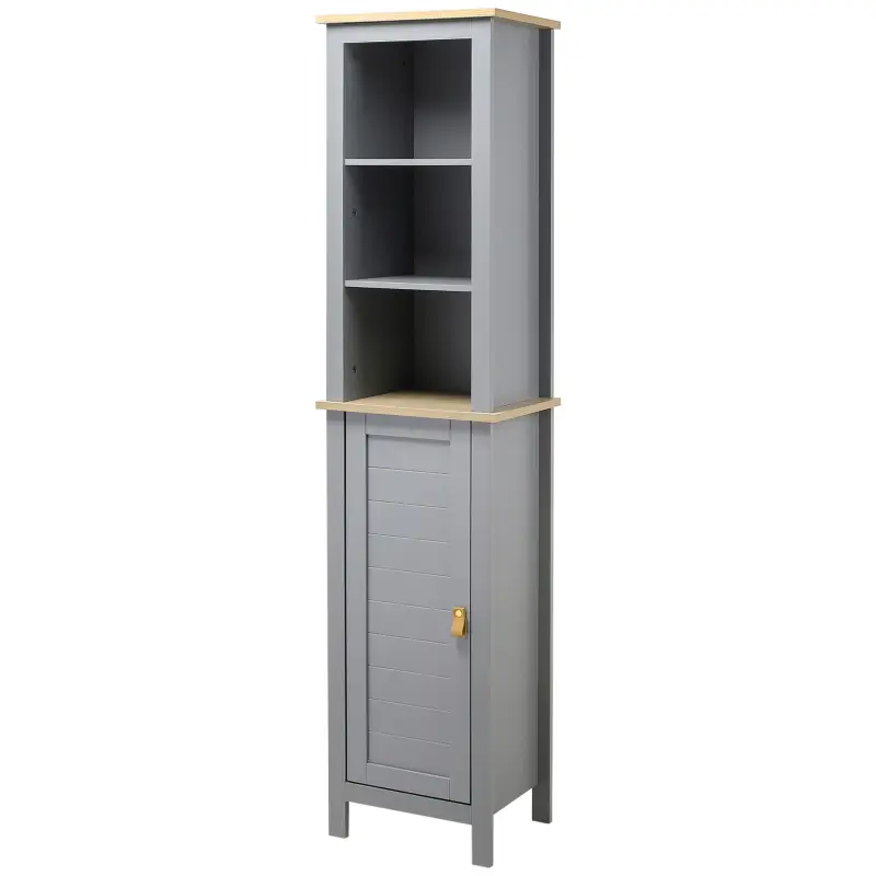 Armario Alto de Baño Moderno Mueble Columna de Baño con 1 Puerta Estante Ajustable y 3 Compartimentos 39x30x168 cm Gris