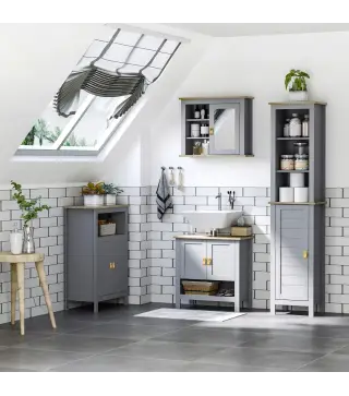 Armario Alto de Baño Moderno Mueble Columna de Baño con 1 Puerta Estante Ajustable y 3 Compartimentos 39x30x168 cm Gris