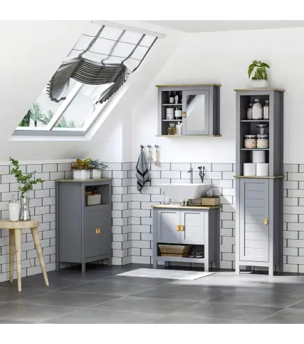 Armario Alto de Baño Moderno Mueble Columna de Baño con 1 Puerta Estante Ajustable y 3 Compartimentos 39x30x168 cm Gris