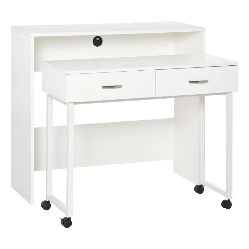 Escritorios Apilables Conjunto de 2 Mesas Escritorio para Ordenador Portátil con Ruedas 2 Cajones para Oficina 100x36x88 cm Blan Escritorios Apilables Conjunto de 2 Mesas Escritorio para Ordenador Portátil con Ruedas 2 Cajones para Oficina 100x36x88 cm Blan