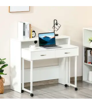 Escritorios Apilables Conjunto de 2 Mesas Escritorio para Ordenador Portátil con Ruedas 2 Cajones para Oficina 100x36x88