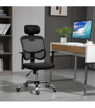 Silla de Oficina Giratoria Silla de Escritorio Ergonómica con Altura Ajustable Función de Inclinación Reposacabezas y Soporte Lu
