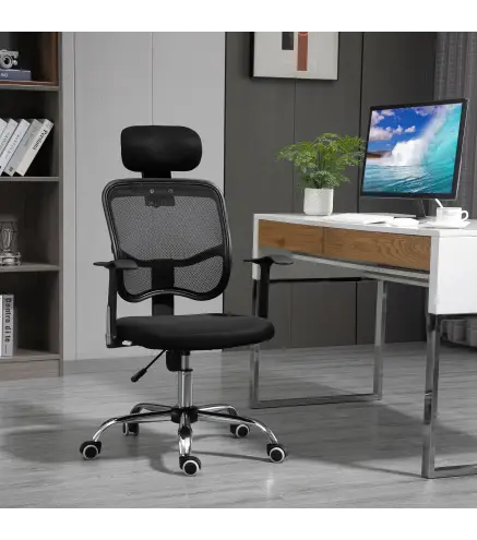 Silla de Oficina Giratoria Silla de Escritorio Ergonómica con Altura Ajustable Función de Inclinación Reposacabezas y Soporte Lu