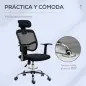 Silla de Oficina Giratoria Silla de Escritorio Ergonómica con Altura Ajustable Función de Inclinación Reposacabezas y Soporte Lu