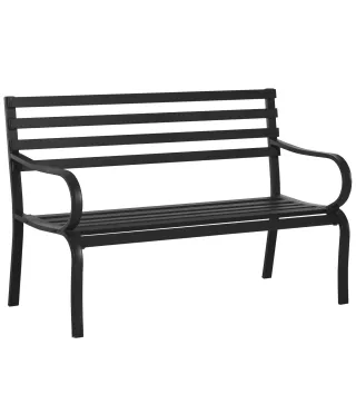 Banco de Exterior de Metal de 2 Plazas con Reposabrazos Carga 240 kg para Patio Terraza 127x58x82 cm Negro