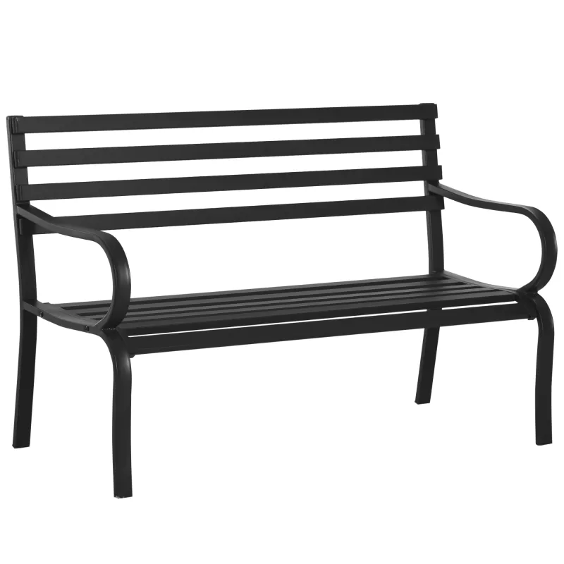 Banco de Exterior de Metal de 2 Plazas con Reposabrazos Carga 240 kg para Patio Terraza 127x58x82 cm Negro