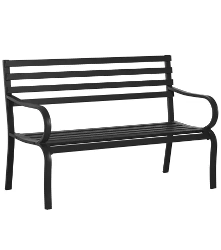 Banco de Exterior de Metal de 2 Plazas con Reposabrazos Carga 240 kg para Patio Terraza 127x58x82 cm Negro