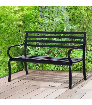 Banco de Exterior de Metal de 2 Plazas con Reposabrazos Carga 240 kg para Patio Terraza 127x58x82 cm Negro