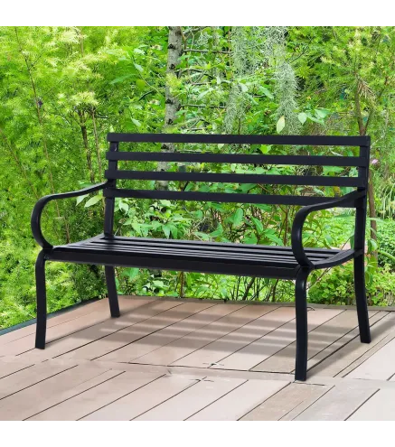 Banco de Exterior de Metal de 2 Plazas con Reposabrazos Carga 240 kg para Patio Terraza 127x58x82 cm Negro