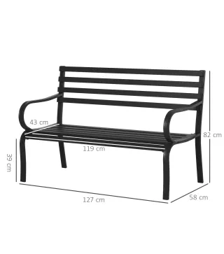Banco de Exterior de Metal de 2 Plazas con Reposabrazos Carga 240 kg para Patio Terraza 127x58x82 cm Negro