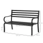 Banco de Exterior de Metal de 2 Plazas con Reposabrazos Carga 240 kg para Patio Terraza 127x58x82 cm Negro