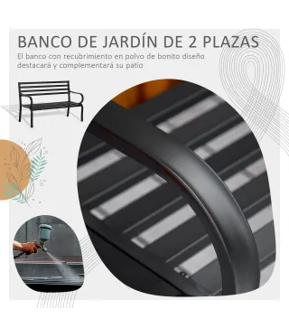 Banco de Exterior de Metal de 2 Plazas con Reposabrazos Carga 240 kg para Patio Terraza 127x58x82 cm Negro